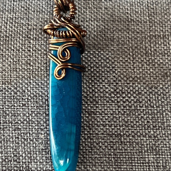Blue and Gold Bohemian Necklace with Crystal Pendant - Picture 3 of 4